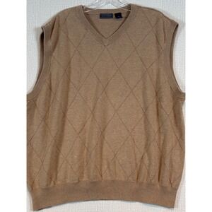 Saddlebred Mens XL Tan Cotton V-Neck Argyle Sweater Vest Classic Grandpacore